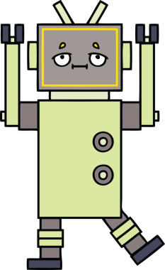 Bir insan tarafından çizilmiş sevimli bir robot karikatürü.