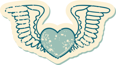 Bir insan tarafından çizilmiş kanatlı bir kalbin sembolik dövmesi.