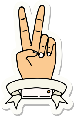 Barış çıkartması. Bir insan tarafından çizilmiş bir pankartıyla iki parmak hareketi.