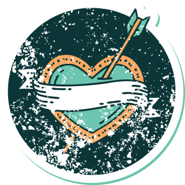 Bir insan tarafından çizilmiş ok kalp ve pankartın sembolik dövmeli görüntüsü