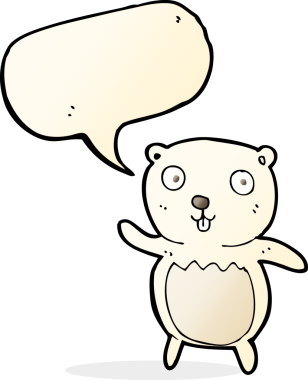 bir insan tarafından çizilmiş konuşma balonlu kutup ayısı yavrusu.