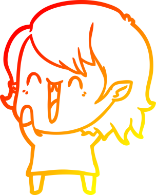 Bir insan tarafından çizilmiş sevimli, mutlu bir vampir kızın çizgi çizimi.