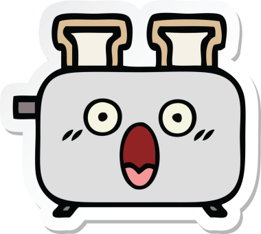 Bir insan tarafından çizilmiş bir tost makinesinin şirin bir karikatürü.