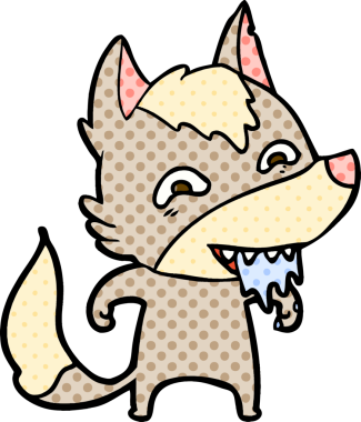 Bir insan tarafından çizilmiş aç kurt çizgi filmi.