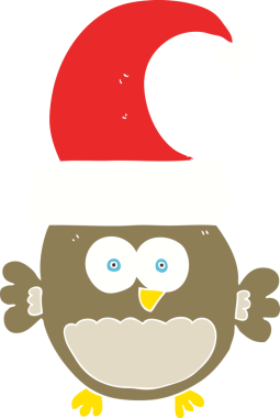 Bir insan tarafından çizilmiş küçük noel baykuşunun düz renk çizimi