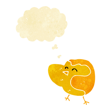 Bir insan tarafından çizilmiş düşünce baloncuklu çizgi film kuşu.