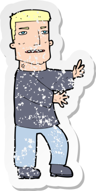 Bir insan tarafından çizilmiş bir karikatür adamın gerilimli çıkartması.