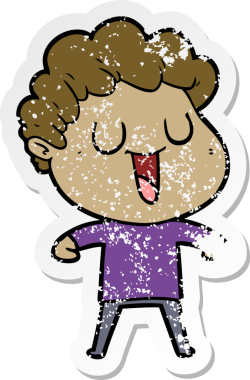 Bir insan tarafından çizilmiş gülen bir karikatürcünün sıkıntılı çıkartması.