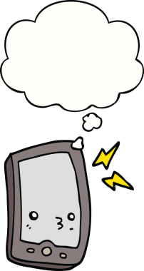 Bir insan tarafından çizilmiş düşünce baloncuklu cep telefonu.