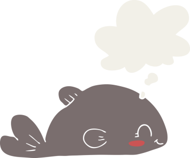 Düşünce baloncuklu çizgi film balığı insan tarafından çizilmiş.