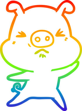 Bir insan tarafından çizilmiş kızgın bir domuzun gökkuşağı gradyan çizimi