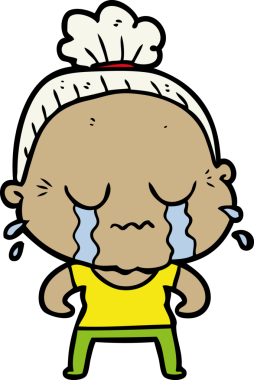 Bir insan tarafından çizilmiş ağlayan yaşlı kadın çizgi filmi.