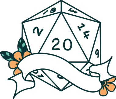 Retro Dövme Biçimi Doğal 20 D20 zar bir insan tarafından çizildi