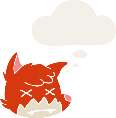 insan tarafından çizilmiş düşünce baloncuklu ölü tilki suratı.