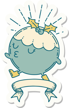 Bir insan tarafından çizilmiş dövme stili puding karakteri çıkartması.