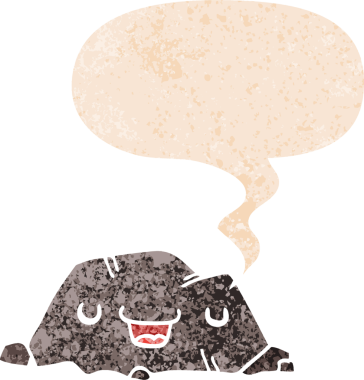 Bir insan tarafından çizilmiş, grunge 'de konuşma baloncuğu olan karikatür rock' ı.