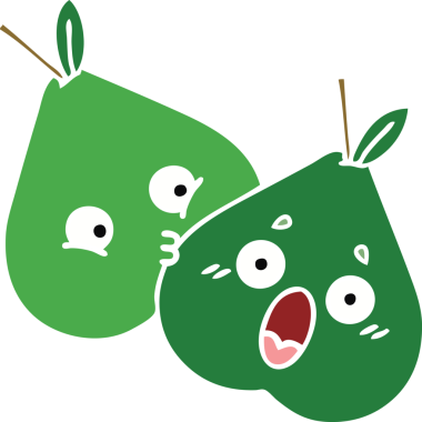 Bir insan tarafından çizilmiş armutun düz renkli retro karikatürü