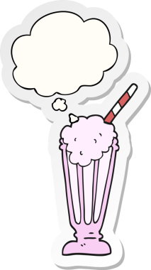Düşünce baloncuklu karikatür milkshake 'i insan tarafından çizilmiş bir çıkartma gibi.