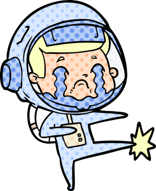 Bir insan tarafından çizilmiş ağlayan astronot çizgi filmi.