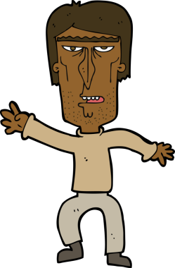 Çizgi filmdeki kızgın adam bir insan tarafından çizilmiş uyarıları sallıyor.