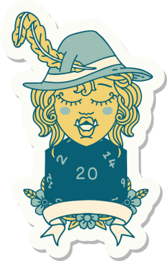 Bir insan tarafından çizilmiş 20 zarlı yarım ork şairin çıkartması.