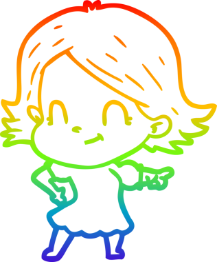 Gökkuşağı gradyan çizimi. Bir insan tarafından çizilmiş karikatür dostu bir kız.