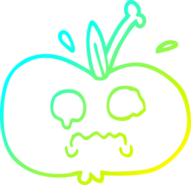 Bir insan tarafından çizilmiş üzgün bir elmanın soğuk gradyan çizimi.