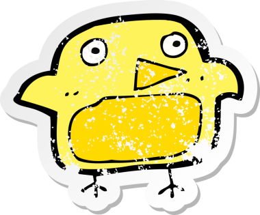 Bir insan tarafından çizilmiş karikatür kuşunun gerilmiş çıkartması.