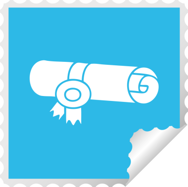 Bir insan tarafından çizilmiş yuvarlak sertifikanın kare soyma etiketi