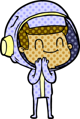 Bir insan tarafından çizilmiş mutlu astronot çizgi filmi.