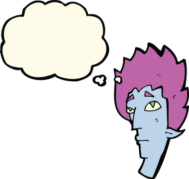 Bir insan tarafından çizilmiş düşünce balonlu vampir kafası.