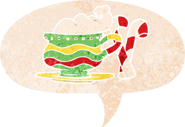 Bir insan tarafından çizilmiş grunge sıkıntılı retro tarzı ile konuşma baloncuğu ile çizgi film Noel kakaosu