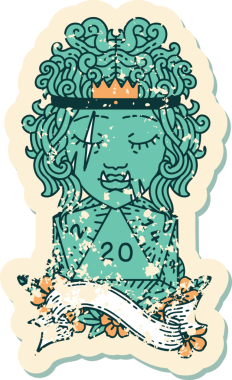 Retro Dövme Tarzı Yarı Ork Barbar Doğal yirmilik zar atışıyla bir insan tarafından çizilmiş