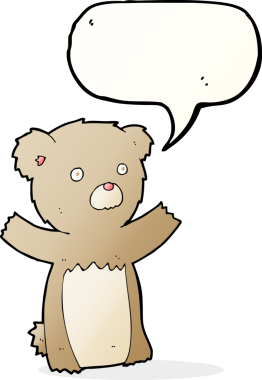 Bir insan tarafından çizilmiş konuşma balonlu oyuncak ayı.