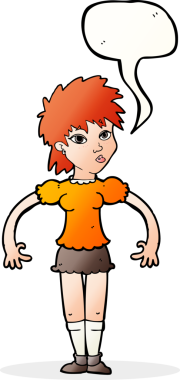 Bir insan tarafından çizilmiş konuşma balonu olan meraklı bir karikatür.