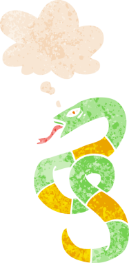 Düşünce baloncuklu çizgi film yılanı grunge dertli eski moda bir insan tarafından çizilmiş.