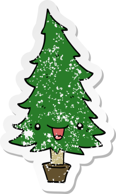 Bir insan tarafından çizilmiş şirin bir karikatür Noel ağacının sıkıntılı çıkartması.