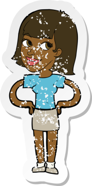 Bir insan tarafından çizilmiş kalçaları üzerinde elleri olan mutlu bir karikatürün gerilimli çıkartması.