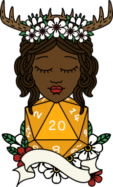 Retro Dövme Tarzı İnsan Druid Bir insan tarafından çizilmiş doğal yirmi zar ile