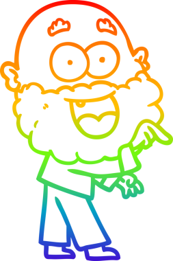 Karikatür çizen gökkuşağı gradyan çizimi. Bir insan tarafından çizilmiş sakallı çılgın mutlu adam.