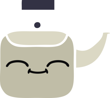 Bir insan tarafından çizilmiş bir çaydanlığın düz renkli retro karikatürü