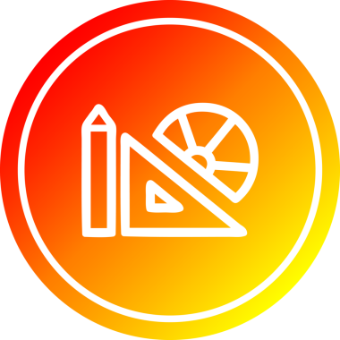 Matematik ekipmanları dairesel simgesi ve bir insan tarafından çizilen sıcak gradyan bitiş