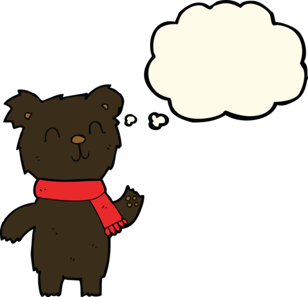 Bir insan tarafından çizilmiş düşünce baloncuğu olan sevimli siyah ayı yavrusu.