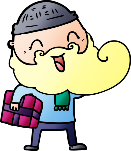 Mutlu sakallı adam bir insan tarafından çizilmiş noel hediyesini tutuyor.