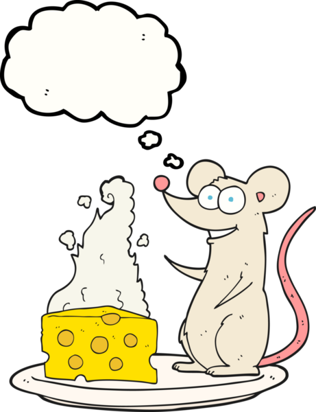 Bir insan tarafından çizilmiş peynirli serbest çizim düşünce balonu faresi.