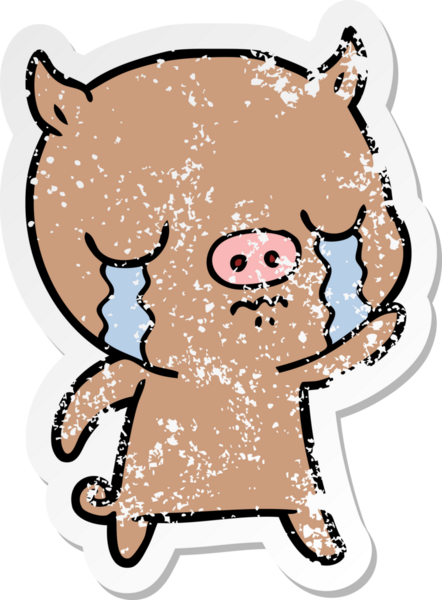 Çizgi filmdeki bir domuzun kederli çıkartması bir insan tarafından çizilmiş el sallayarak ağlıyordu.