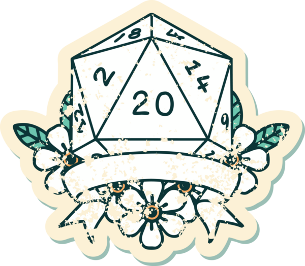 Retro Dövme Biçimi Doğal 20 kritik vuruş D20 zar bir insan tarafından çizildi