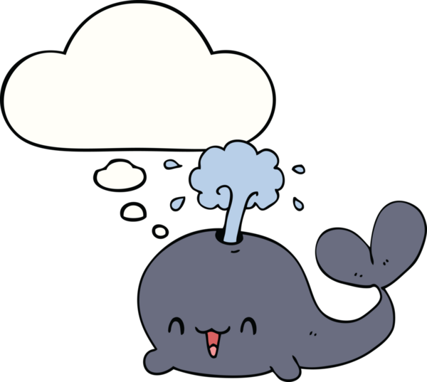 Bir insan tarafından çizilmiş düşünce baloncuklu çizgi film balinası