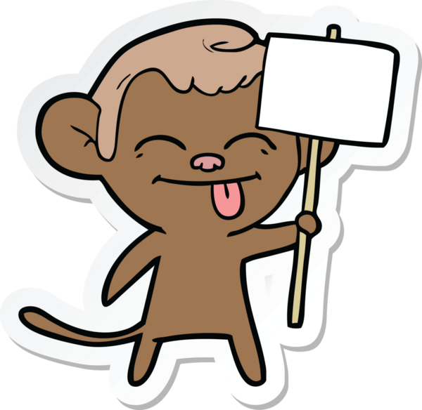 Bir insan tarafından çizilmiş pankartlı komik bir maymun çıkartması.