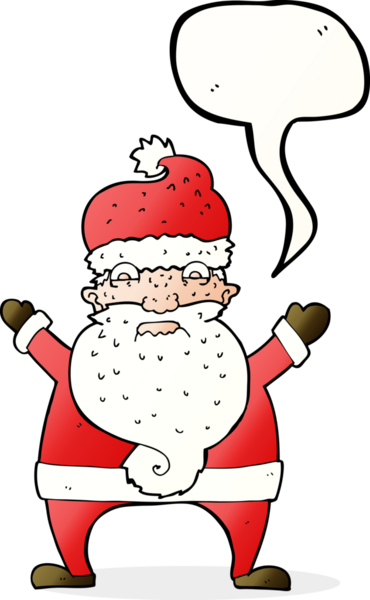 Çizgi film Noel Baba 'yı bir insan tarafından çizilmiş konuşma balonuyla strese soktu.